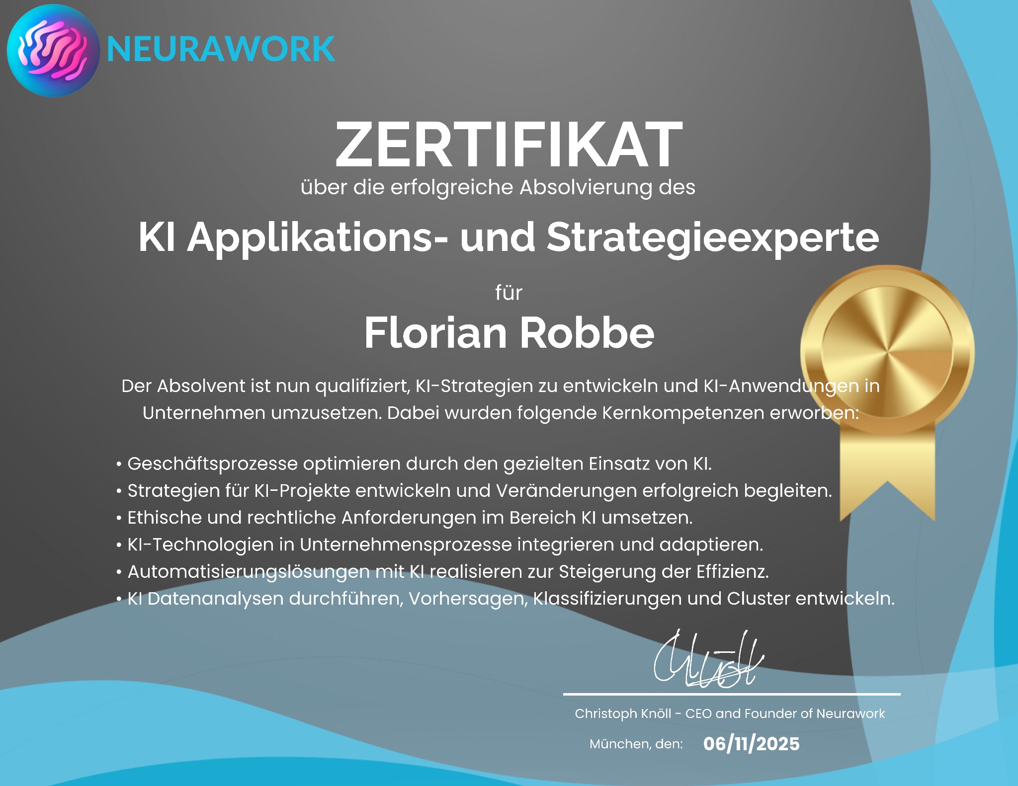 Neurawork KI Applikations- und Strategieexperte Zertifikat